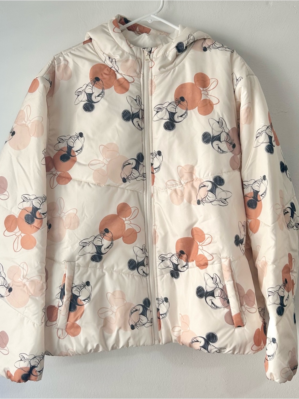 Disney Store Womens Puffer Jacket Minnie Mouse Hooded Neutral Adult SZ XXL NWT